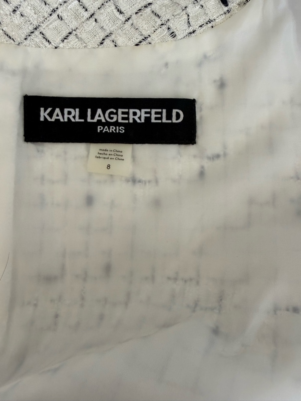 Karl Lagerfeld Tweed Dress Suit Set Size 8 Black White Chanel Style - Picture 4 of 8